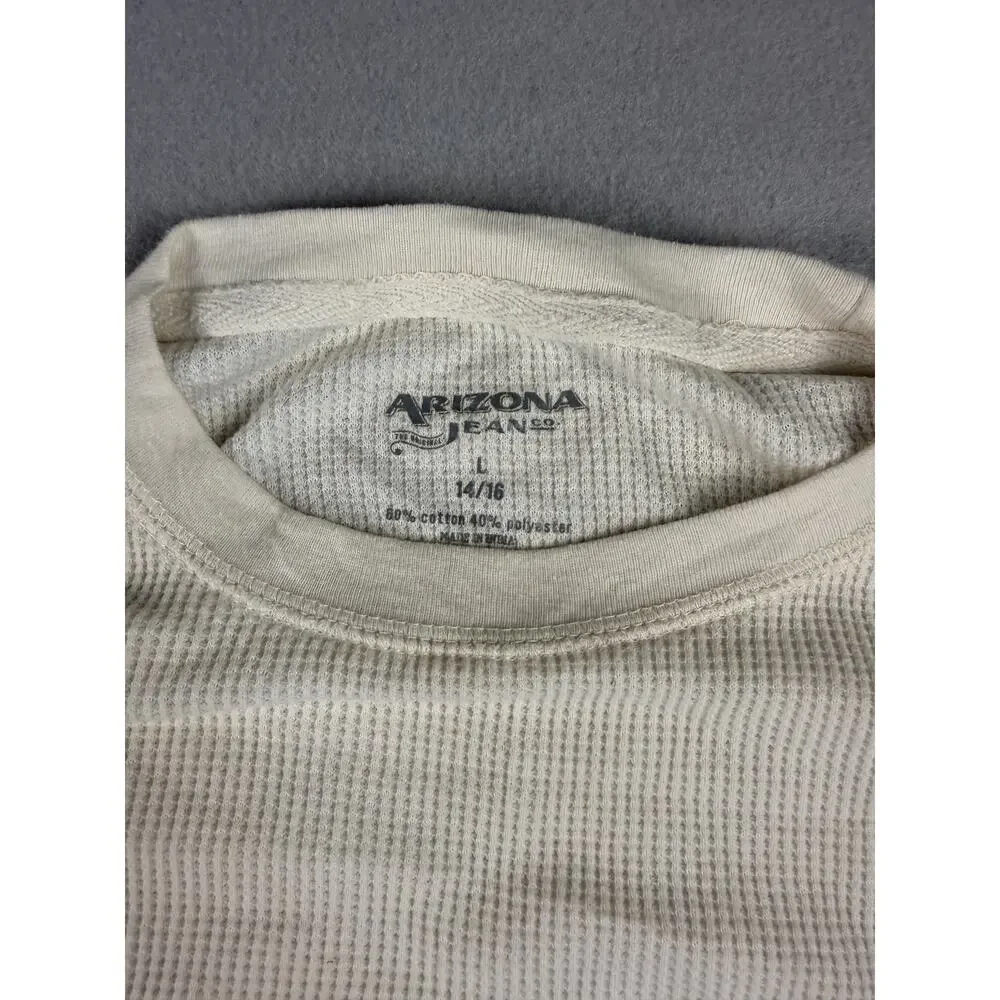 Arizona Jeans Thermal Shirt Boys 14/16 Cream Long Sleeve Waffle Knit Base Layer